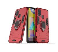 LuluMain Compatible with Galaxy M31 Case, Metal Ring Grip Kickstand Shockproof Hard Bumper (Works with Magnetic Car Mount) Dual Layer Rugged Cover for Samsung Galaxy M31 (Red)