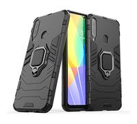 LuluMain Compatible with Huawei Y6P Case, Metal Ring Grip Kickstand Shockproof Hard Bumper (Works with Magnetic Car Mount) Dual Layer Rugged Cover (Black)