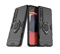 LuluMain Compatible with Mi 10 Case, Metal Ring Grip Kickstand Shockproof Hard Bumper (Works with Magnetic Car Mount) Dual Layer Rugged Cover for Xiaomi Mi 10 5G (Black)