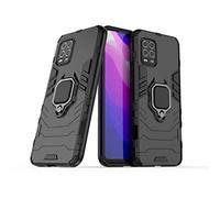 LuluMain Compatible with Xiaomi Mi 10 Lite 5G Case, Metal Ring Grip Kickstand Shockproof Hard Bumper (Works with Magnetic Car Mount) Dual Layer Rugged Cover (Black)