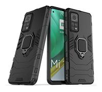 LuluMain Compatible with Xiaomi Mi 10T, Xiaomi Mi 10 T Pro Case, Metal Ring Grip Kickstand Shockproof Hard Bumper (Works with Magnetic Car Mount) Dual Layer Rugged Cover (Black)