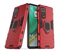 LuluMain Compatible with Xiaomi Mi 10T, Xiaomi Mi 10 T Pro Case, Metal Ring Grip Kickstand Shockproof Hard Bumper (Works with Magnetic Car Mount) Dual Layer Rugged Cover (Red)
