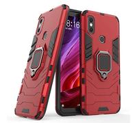 LuluMain Compatible with Xiaomi Mi A2 Case, Metal Ring Grip Kickstand Shockproof Hard Bumper (Works with Magnetic Car Mount) Dual Layer Rugged Cover for Xiaomi Mi A2, Mi 6X (Red)