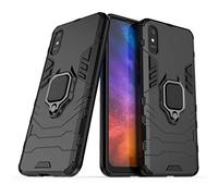 LuluMain Compatible with Xiaomi Mi Redmi 9A, Redmi 9AT Case, Metal Ring Grip Kickstand Shockproof Hard Bumper (Works with Magnetic Car Mount) Dual Layer Rugged Cover (Black)