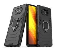 LuluMain Compatible with Xiaomi Poco X3, Mi Poco X3 NFC Case, Metal Ring Grip Kickstand Shockproof Hard Bumper (Works with Magnetic Car Mount) Dual Layer Rugged Cover (Black)