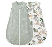 LULUMONKEY Baby Sleeping Bag 1.0 Tog 18-36 Months 2 Pack, 100% Cotton Summer Newborn Sleep Sack Baby Wearable Blanket, Green Leaves