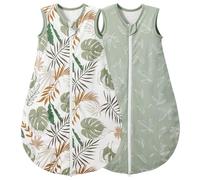 LULUMONKEY Baby Sleeping Bag 1.0 Tog 6-18 Months 2 Pack, 100% Cotton Summer Newborn Sleep Sack Baby Wearable Blanket, Green Leaves