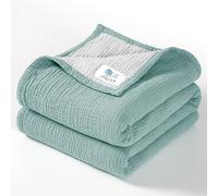 Lulu moon Muslin Baby Blanket - Cotton Quilt Blankets for Toddlers - Reversible Nursery Crib Blanket for Baby Boys and Girls 47"x47"(Sage)