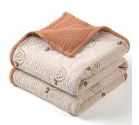 lulumoon Muslin Baby Blanket - Cotton Quilt Blankets for Toddlers - Reversible Nursery Crib Blanket for Baby Boys and Girls 47"x47"(Pink Star)