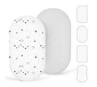 lulumoon Pack of 2 Muslin Baby Fitted Sheets 40 x 90 cm for Bassinet and Side Cot - High Density Soft Oeko-Tex Cotton - Suitable for Roba Baby Cradle (Star Grey)