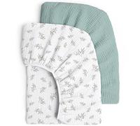 lulumoon Set of 2 Children's Fitted Sheets, Muslin Cotton, 70 x 140 cm, Green Tree, Botanical Pattern, Machine Washable, Baby Cot Fitted Sheet, Baby Sheets