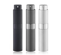 Lulupack 10 ml Perfume Atomiser, Cologne Water Travel Spray Bottle, Refillable Portable Atomiser (3 Pieces, Black, Silver, Grey)