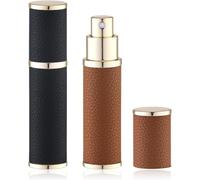 Lulupack Travel Perfume Atomiser Refillable - Leather Mini Perfume Refill Spray Bottles - Small Travel Size Portable Fragrance Bottle - Empty Cologne Filler Atomiser 10ml 2PCS Black Brown