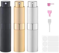 Lulupack Travel Perfume Atomiser Refillable - Mini Perfume Refill Spray Bottles for Aftershave - Small Travel Size Portable Fragrance Bottle - Empty Cologne Filler Atomiser for Man 8ml 3PCS Gold