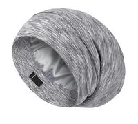 LULUSILK 100% Mulberry Silk Lined Sleep Cap, Adjustable Silk Hair Wrap for Sleeping, Assorted Color Light Grey