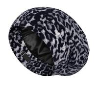 LULUSILK 100% Mulberry Silk Lined Sleep Cap, No More Frizzy Tangled Hair, Stay On All Night Adjustable Silk Hair Wrap for Sleeping, Black Leopard, Pack of 1