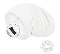 LULUSILK Mulberry Silk Bonnet for Sleeping Women, Real Silk Sleep Cap for Curly Hair and Braids, Pure Silk Head Wrap with Scrunchies, White
