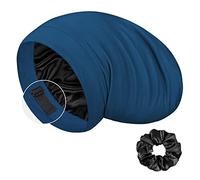 LULUSILK Mulberry Silk Bonnet for Sleeping Women, Real Silk Sleep Cap for Curly Hair and Braids, Pure Head Wrap with Scrunchies, Bijou Blue