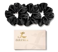 LULUSILK Silk Scrunchies for Hair Sleep, 100% Real Mulberry Silk, No Damage Silk Hair Ties for Women and Girls, Classic Black, Pack of 3