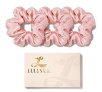 LULUSILK Silk Scrunchies for Hair Sleep, 100% Real Mulberry Silk, No Damage Silk Hair Ties for Women and Girls, Elegant Lotus Pink, Pack of 3