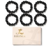 LULUSILK Skinny Silk Scrunchies for Hair Sleep, 100% Real Mulberry Silk, No Damage Thin Hair Ties for Women and Girls, Black, Pack of 6