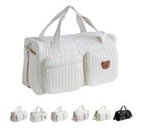 LuluXeti Bear/Flower Quilted pregnancy hospital bag,weekend bags for women,Large Capacity puffer tote bag with Adjustable Strap (A bear)
