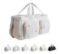 LuluXeti Bear/Flower Quilted pregnancy hospital bag,weekend bags for women,Large Capacity puffer tote bag with Adjustable Strap (Multiple bears)