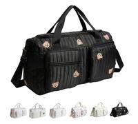 LuluXeti Bear/Flower Quilted pregnancy hospital bag,weekend bags for women,Large Capacity puffer tote bag with Adjustable Strap (Black Bear)