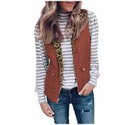 LULUZ Women's Leopard Vest Gilet 2 in1 Wear Sleeveless Warm Pullover Blouse Open Front Jacket Simple and Comfortable Coat Outwear Red