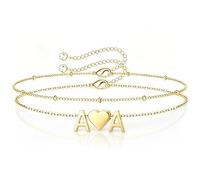 LUM9EX8 Dainty 14K Gold Plated Initial Heart Bracelet for Women, Layered Letter Charm Chain Bracelets, Personalized Name Jewelry Birthday & Bridesmaid Gifts for Teen Girls