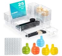 LUMA RISE 25 Pcs Drawer Organizer with 5 Silicon Thumb Hooks, Clear Makeup Organiser Trays for Drawer, 4-Size Draw organiser trays, Versatile Draw organiser for makeup, jewelry, bathroom & office