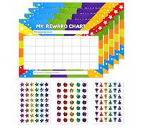 LumaHaven Children Reward Chart Set，4 Charts & 125 Glitter Stickers | A4 Size,Rainbow star themed,customizable name & task layout,boost kids’ self-discipline and sense of achievement
