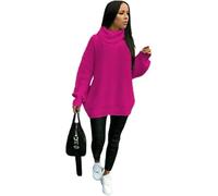 Lumaire Neon Pink Color Women Ladies Chunky Knitted High Polo Roll Neck Baggy Oversized Jumper Dress Top One Size UK 8-14 [Size: 14]