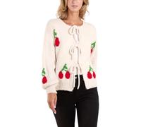 Lumaire® Women Front Tie Knitted Cherry Cardigans, Ladies Casual Warm Knitwear Long Sleeve Slouchy Short Cardigan Sweater Jumper Top (Cream, 8-16)