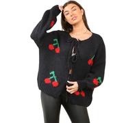 Lumaire® Women Front Tie Knitted Cherry Cardigans, Ladies Casual Warm Knitwear Long Sleeve Slouchy Short Cardigan Sweater Jumper Top (Black, 8-16)