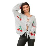 Lumaire® Women Front Tie Knitted Cherry Cardigans, Ladies Casual Warm Knitwear Long Sleeve Slouchy Short Cardigan Sweater Jumper Top (Grey, 8-16)