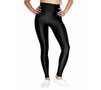 Lumaire® Women's Full Length High Waist Metallic Shiny Disco Legging - Ladies American Wet Look Comfortable Stretchy Tights for 80’s Party Dance Pants (Black, 12-14)