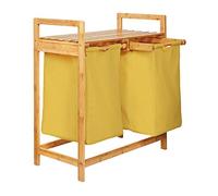 Lumaland Bamboo Laundry Basket with 2 extendable laundry bags | Size approx. 73 cm height x 64 cm width x 33 cm depth, Colour: Yellow