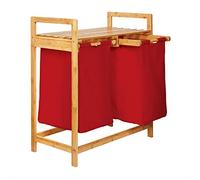 Lumaland Bamboo Laundry Basket with 2 Expandable Laundry Bags | Size Approx 73cm Height x 64cm Width x 33cm Depth Colour: Red