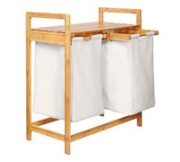 Lumaland Bamboo Laundry Basket with 2 extendable laundry bags | Size approx. 73 cm height x 64 cm width x 33 cm depth, Colour: White