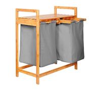 Lumaland Bamboo Laundry Basket with 2 extendable laundry bags | Size approx. 73 cm height x 64 cm width x 33 cm depth, Colour: Dark Grey