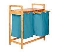 Lumaland Bamboo Laundry Basket with 2 Pull-Out Laundry Bags | Easy-Care Material, Resistant to Moisture and Easy to Wipe Clean | Height Approx. 73 cm x 64 cm Width x 33 cm Depth [Blue]