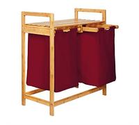 Lumaland Bamboo Laundry Basket with 2 Pull-Out Laundry Bags | Size Approx. 73 cm Height x 64 cm Width x 33 cm Depth, Colour: Dark Red