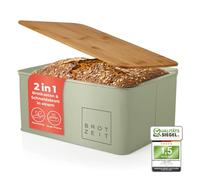 Lumaland Cuisine Bread Bin | Metal Lunch Box with Bamboo Lid | Bread Box Rectangular 30.5 x 23.5 x 14 cm | 2-in-1 Bread Container & Chopping Board [Mint Green]