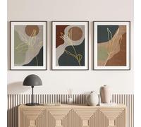 Lumalea - Set of 3 Triptych Boho Leaves Posters - Black Border - 3 Posters - 60 x 80 cm