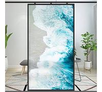 Lumanduo Window Film Privacy Static Cling Blue Wave Decorative Vinyl Non Adhesive Privacy Film Stained Glass Sticker for Bathroom Glass Door Window Tint 17.7"x47.2"(45x120cm)