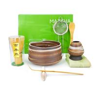 LUMANOTHY Matcha Set, Matcha Whisk Set 8 Pcs, Matcha Kit with Ceramic Bowl, Bamboo Whisk, Whisk Holder, Spoon, Scoop, Stand, Sifter & Tea Mat, Matcha Gift Set for Beginners & Tea Lovers, Brown