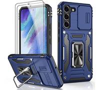 LUMARKE for Galaxy S21 FE Case with Camera Cover,Galaxy S21 FE Cover with Screen Protector Pass 16ft Drop Test Military Grade Protective Phone Case with Kickstand for Samsung Galaxy S21 FE Navy Blue