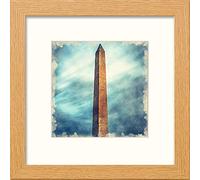 Lumartos, Washington Monument Contemporary Home Decor Wall Art Watercolour Print, Light Oak Frame, 8 x 8 Inches