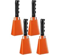 LumaTide 4-Pack Metal Cowbells - 9" Orange Rugby Bull Bells for Sporting Events & Celebration Noise Makers